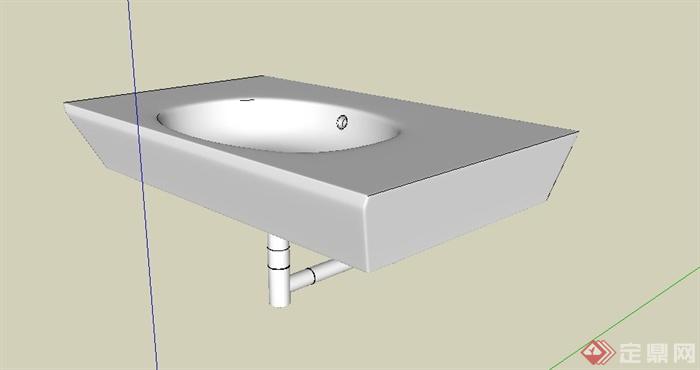 简约洗漱池洗漱台su模型(3)