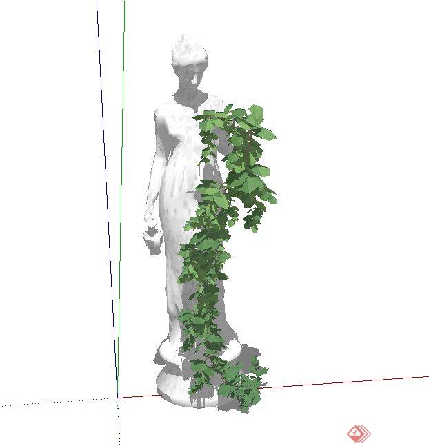 欧式雕塑盆栽吊兰设计SU模型(1)