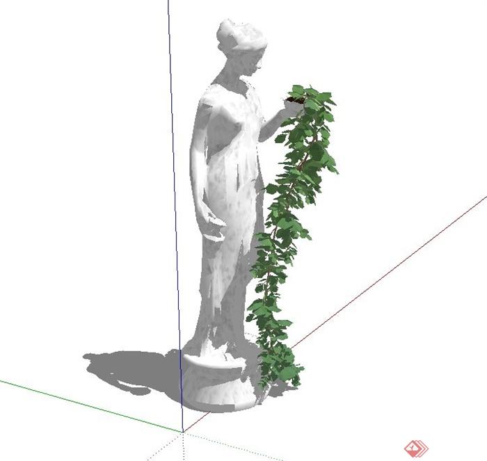欧式雕塑盆栽吊兰设计SU模型(2)