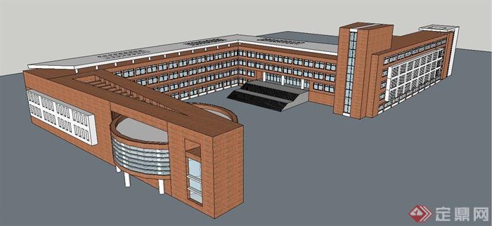 現代風格小學教學樓建築設計su模型[原創]