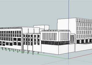 简约平顶多层办公楼SU(草图大师)模型