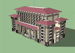 欧式风格精致详细办公大楼设计SU(草图大师)模型