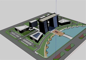 某现代风格多栋行政中心办公楼设计SU(草图大师)模型