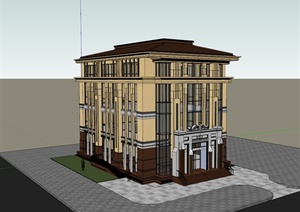 新古典风格茶餐厅建筑楼设计SU(草图大师)模型