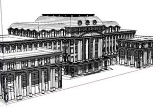 法式外事办公大楼建筑设计SU(草图大师)模型