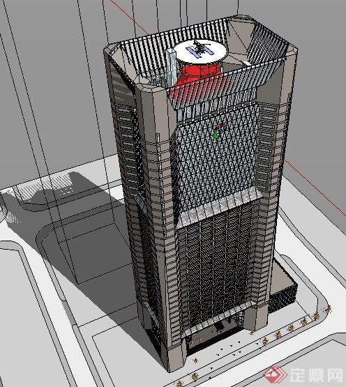 简约高层办公大厦建筑设计su模型(1)