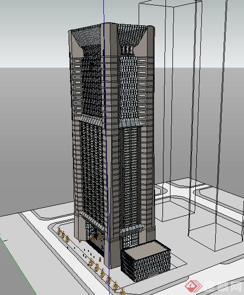 简约高层办公大厦建筑设计su模型(3)