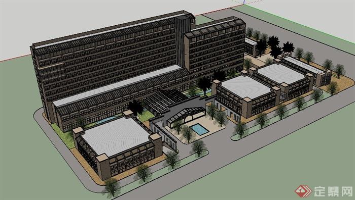 现代办公楼行政中心建筑设计su模型(3)