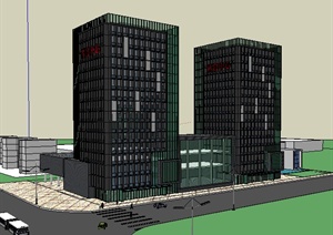 现代高层办公研发大楼建筑设计SU(草图大师)模型