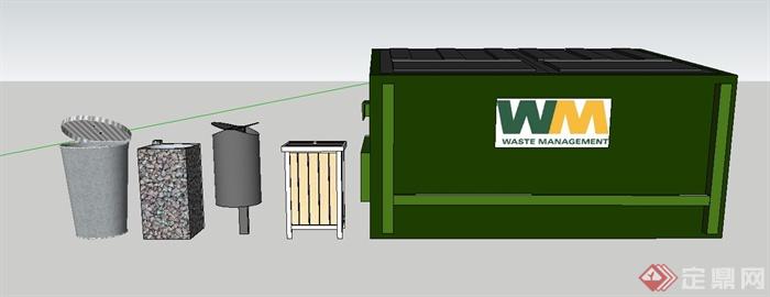 5款现代垃圾桶、垃圾箱su模型(1)