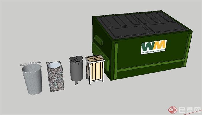 5款现代垃圾桶、垃圾箱su模型(2)