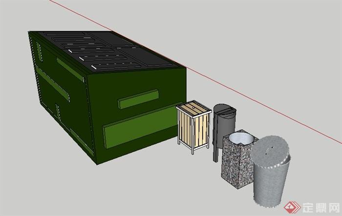 5款现代垃圾桶、垃圾箱su模型(3)