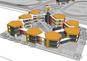 现代风格学校建筑楼群设计SU(草图大师)模型
