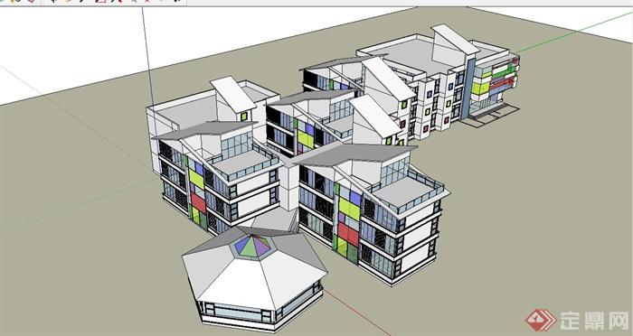 某日式精致幼儿园建筑设计SU模型(1)