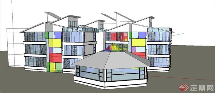 某日式精致幼儿园建筑设计SU模型(4)