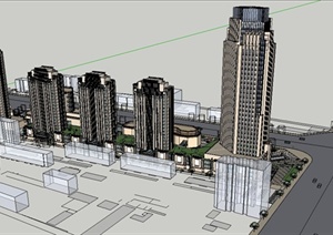 某精致新古典风格商业住宅办公综合建筑设计SU(草图大师)模型