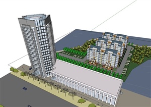 某现代风格高层公建办公及住宅楼设计SU(草图大师)模型