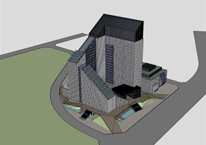 某现代风格生态型办公楼建筑设计SU(草图大师)模型
