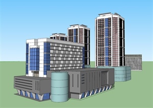 现代商业办公综合建筑楼设计SU(草图大师)模型