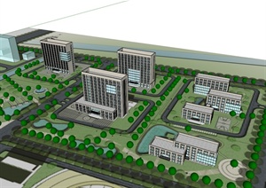现代风格行政办公区建筑楼设计SU(草图大师)模型
