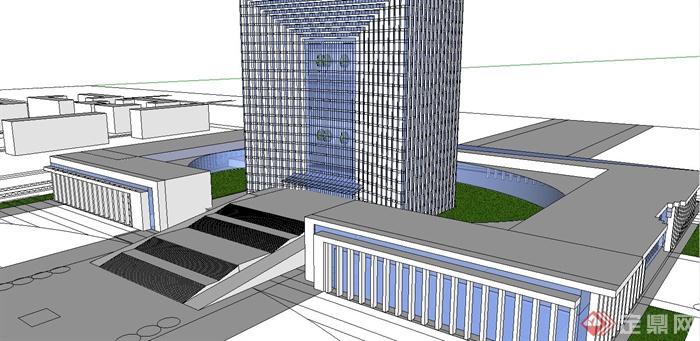 兰州某现代风格政府行政中心建筑设计SU模型含JPG效果图(9)
