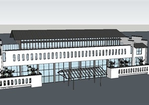 精致现代中式风格办公楼建筑设计SU(草图大师)模型
