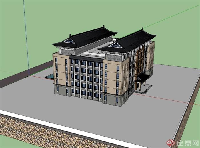 古典中式风格学校教学楼设计su模型(4)