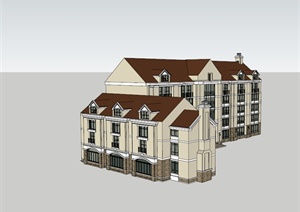 多层欧式风格教学楼建筑设计SU(草图大师)模型