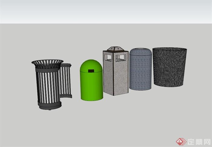 现代风格多种垃圾桶设计su模型(2)