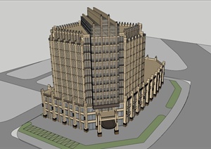 某新古典风格独特商业办公楼设计SU(草图大师)模型