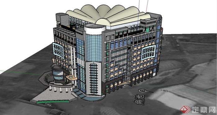 某现代创意科技大学人文大楼建筑设计SU模型(1)