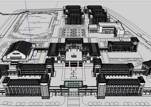 某精致现代中式风格中学校园建筑设计SU(草图大师)模型