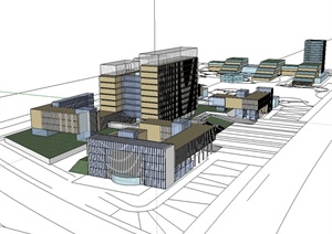 某现代风格科技中心总部基地办公建筑楼设计SU(草图大师)模型