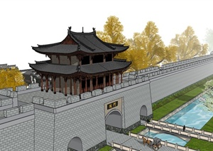 某古典中式风格旅游区城墙古建设计SU(草图大师)模型