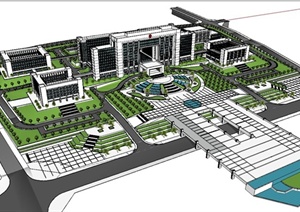精致现代行政中心办公建筑设计SU(草图大师)模型