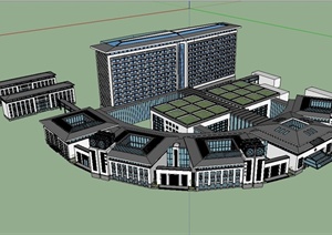 现代中式风格独特医疗建筑设计SU(草图大师)模型