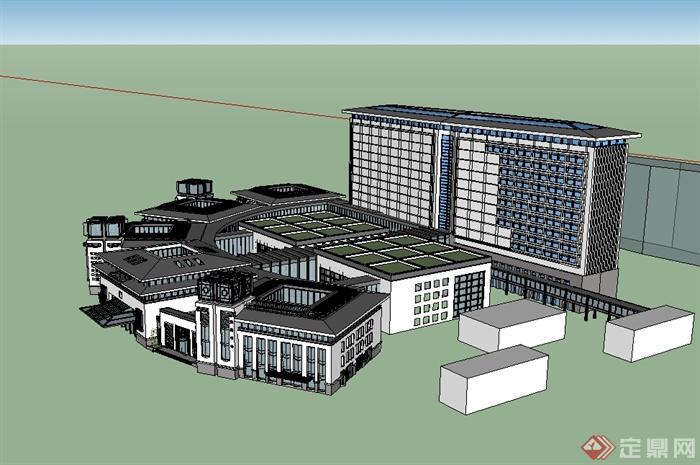 现代中式风格独特医疗建筑设计su模型(2)