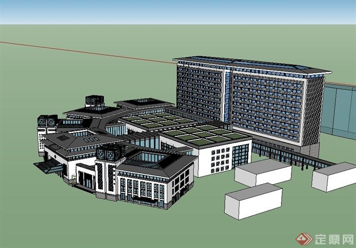 现代中式风格独特医疗建筑设计su模型(3)