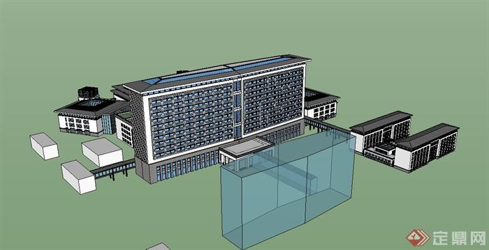 现代中式风格独特医疗建筑设计su模型(4)