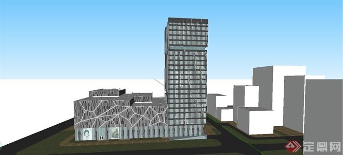 某现代风格高层商业办公楼建筑设计SU模型(1)