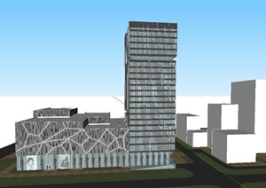 某现代风格高层商业办公楼建筑设计SU(草图大师)模型