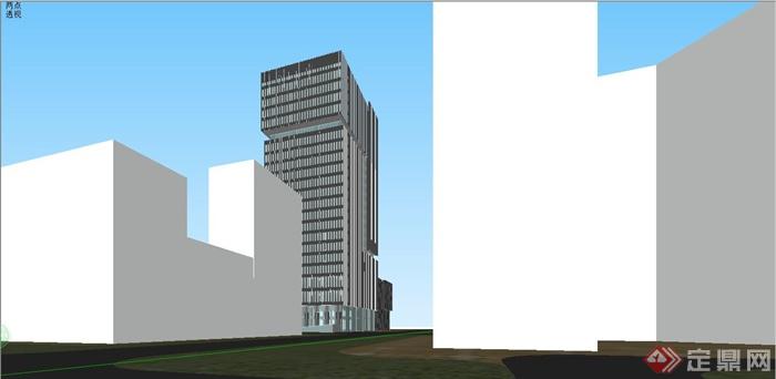 某现代风格高层商业办公楼建筑设计SU模型(4)