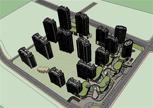 现代风格商住住宅小区建筑楼设计SU(草图大师)模型