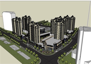 某现代风格详细完整商业住宅综合体建筑楼设计SU(草图大师)模型