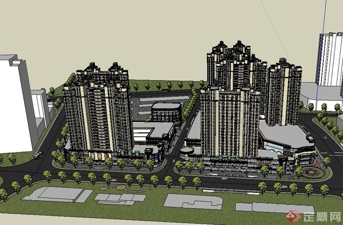 某现代风格详细完整商业住宅综合体建筑楼设计su模型(2)