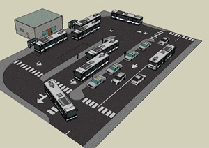 公共汽车车场设计SU(草图大师)模型