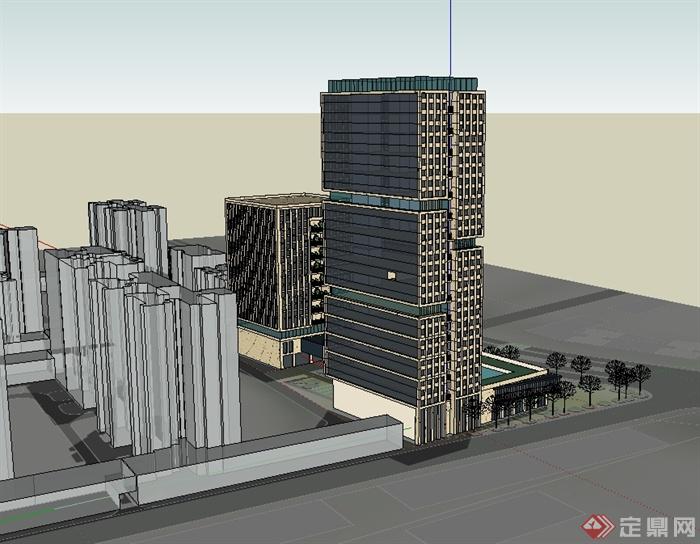 现代风格办公楼总部建筑楼设计su模型(3)