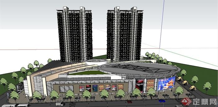 某现代风格大型商业住宅楼建筑设计SU模型(2)