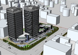 某精致现代风格市贸中心建筑设计SU(草图大师)模型