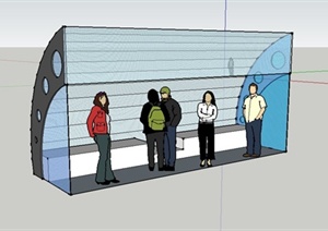 现代玻璃材质公交站台设计SU(草图大师)模型